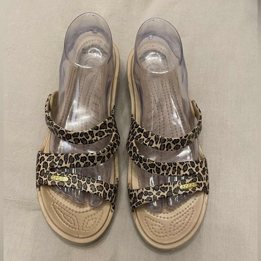 Crocs Patricia Tan Brown Leopard Wedge Slip On Sandals Womens Size 10 never worn